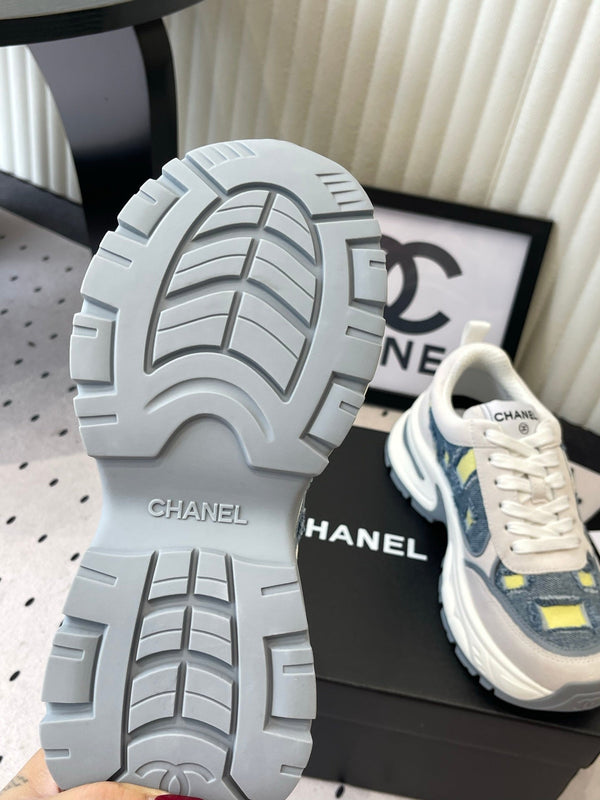 CC 26s Chunky Platform Casual Sneakers Blue White Yellow Denim Suede 968606