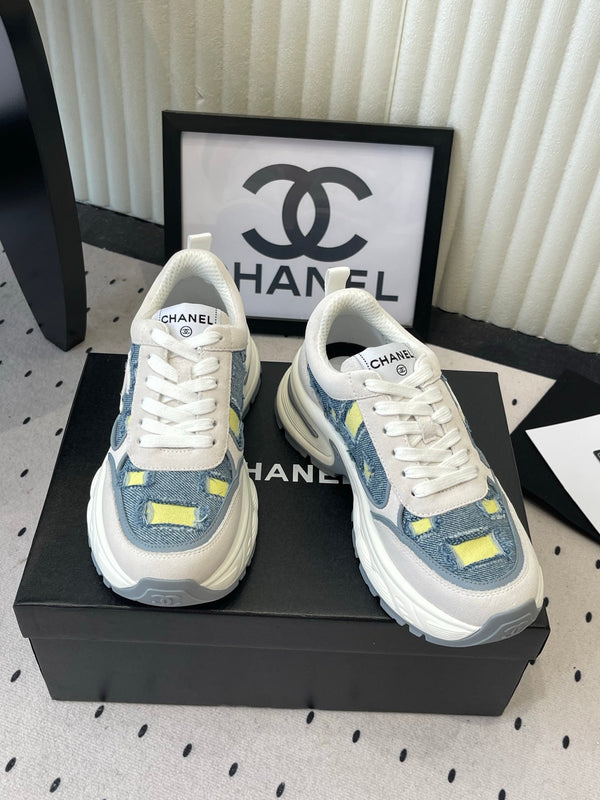 CC 26s Chunky Platform Casual Sneakers Blue White Yellow Denim Suede 968606