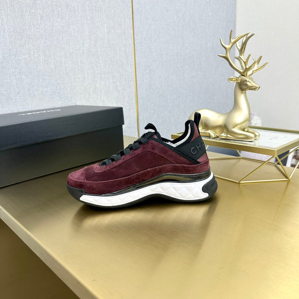 CC 26s Low-Top Chunky Sneakers Burgundy Suede Mesh Textile 980825