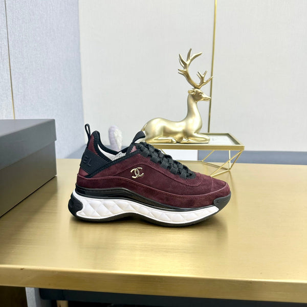 CC 26s Low-Top Chunky Sneakers Burgundy Suede Mesh Textile 980825
