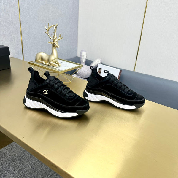 CC 26s Low-Top Chunky Sneakers Black Suede Mesh Textile 980828