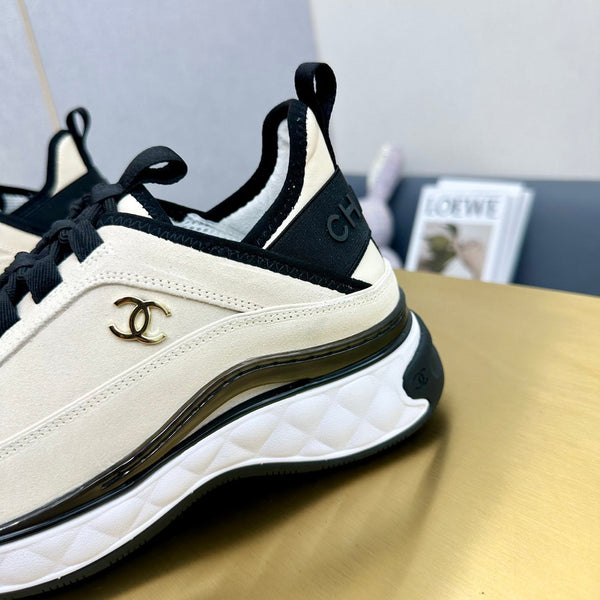 CC 26s Low-Top Chunky Sneakers Ivory Suede Mesh Textile 980832