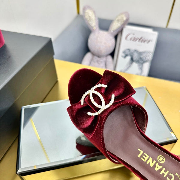 CC 25 Mid Heel Mules Burgundy Red Velvet 23847