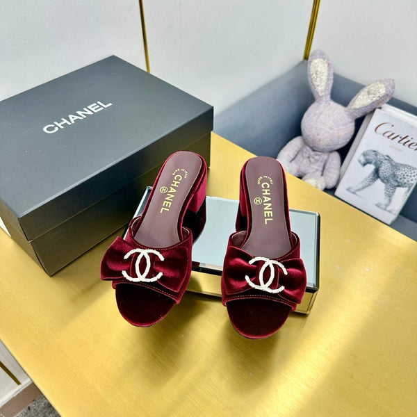 CC 25 Mid Heel Mules Burgundy Red Velvet 23847