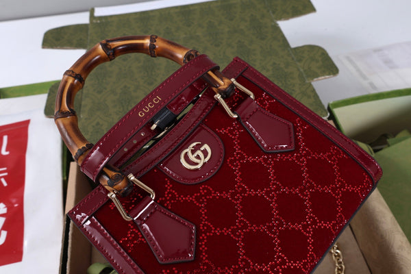 GG Diana Mini Tote Bag 20cm Red Patent Leather Crystals