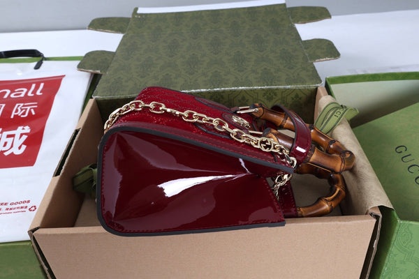 GG Diana Mini Tote Bag 20cm Red Patent Leather Crystals