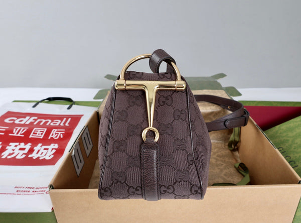 GG Half Horsebit Medium Shoulder Bag 31.5cm Brown Canvas