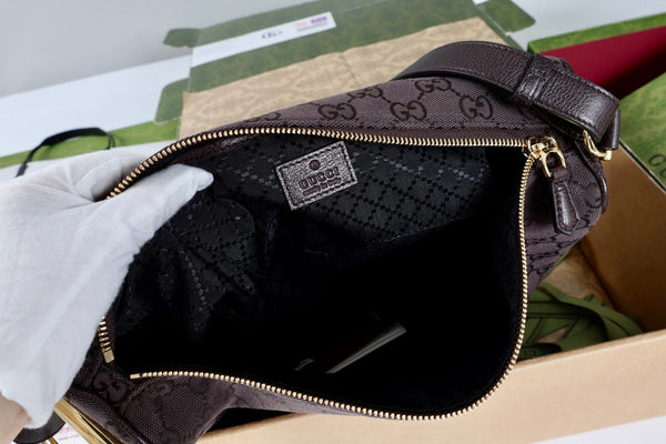 GG Half Horsebit Medium Shoulder Bag 31.5cm Brown Canvas