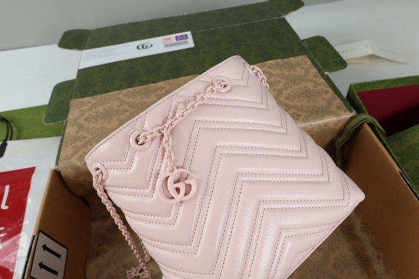 GG 26s Marmont Nano Bucket Bag 17cm Light Pink Quilted Leather