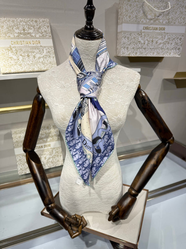 CD Avenue Scarf 90x90cm Blue Colorful Twill Silk 209102