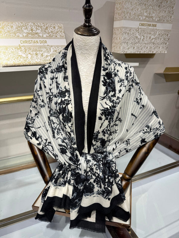 CD 26s Toile de Jouy Floral Garden Scarf 200*100cm Cashmere 215657
