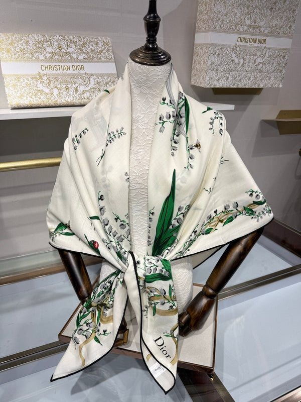 CD 26s Dior Lily of the Valley Scarf 140x140cm Cashmere Silk 215660