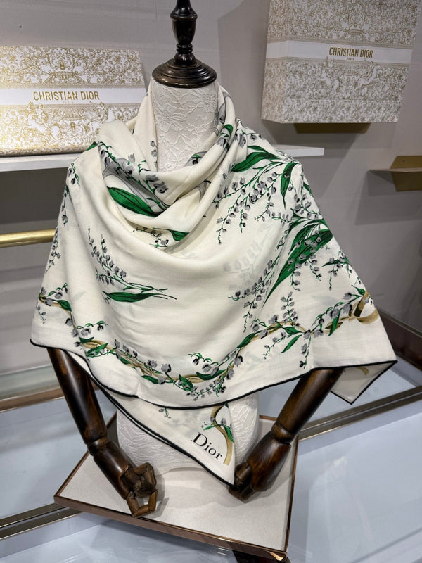 CD 26s Dior Lily of the Valley Scarf 140x140cm Cashmere Silk 215660