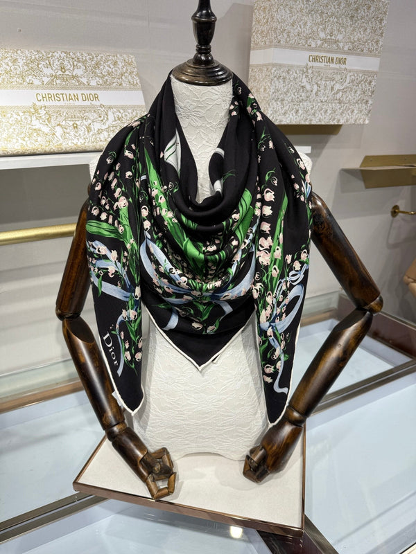 CD 26s Dior Lily of the Valley Scarf 140x140cm Cashmere Silk 215662
