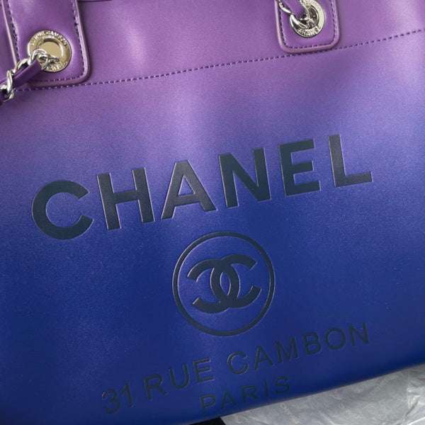 cc shopping bag 34cm purple blue calfskin silver hardware