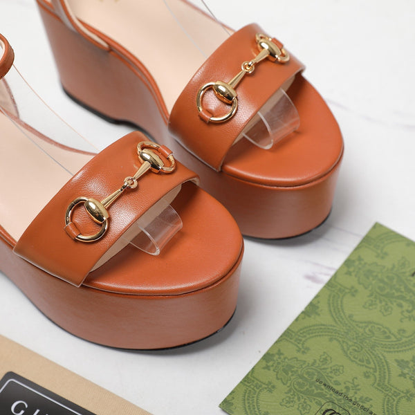GG Horsebit Wedges Sandals Orange