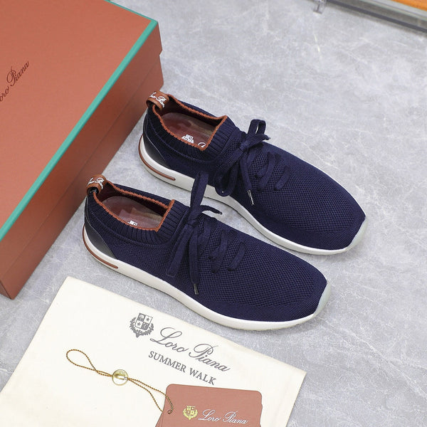 LP lady Flexy Walk Sneaker Navy Blue mix Orange Wool and Calfskin 310450
