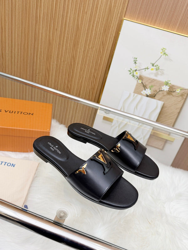 LV Mare Flat Mule Black Sheepskin