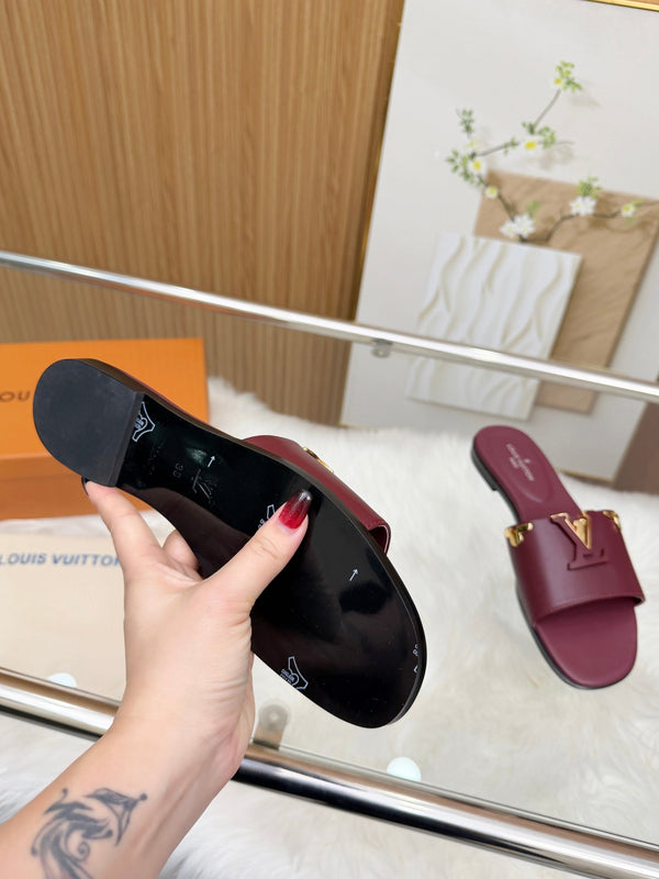 LV Mare Flat Mule Burgundy Sheepskin