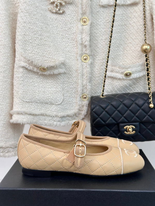 mary jane beige quilted lambskin