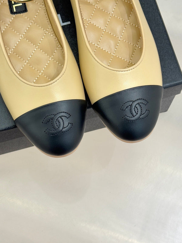 CC 26C Ribbon Double C Camellia Mary Jane Beige Black Lambskin