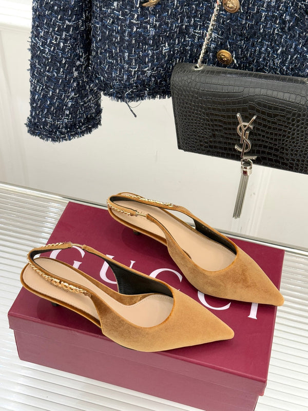 GG 26 Signoria Slingback Pumps 4.5cm Brown Wood Suede 632523