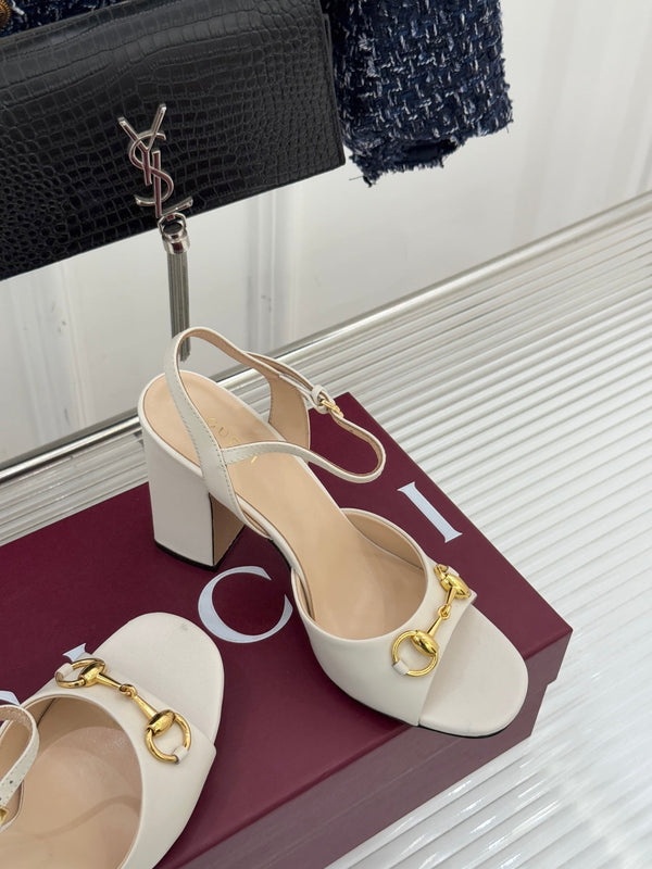 GG 26WF Chunky Heel Sandals 5cm Mystic White Sheepskin 632557