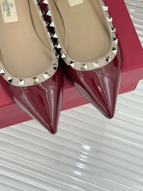 Valentino Rockstud Ballet Flat Burgundy Patent Leather 642996