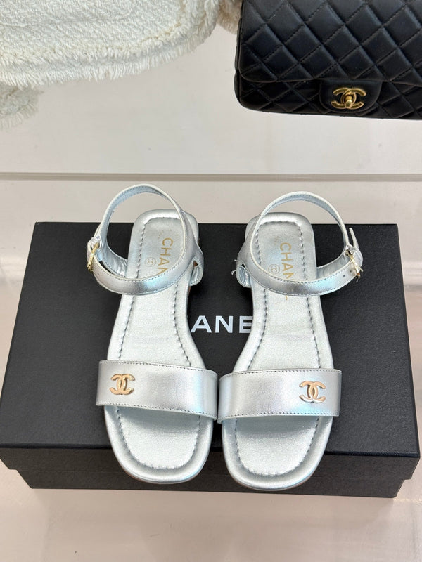 CC 26s Strap Flat Sandals Sliver Lambskin 920329