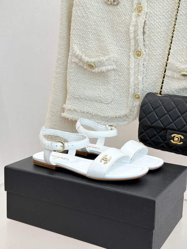 CC 26s Strap Flat Sandals White Lambskin 920334