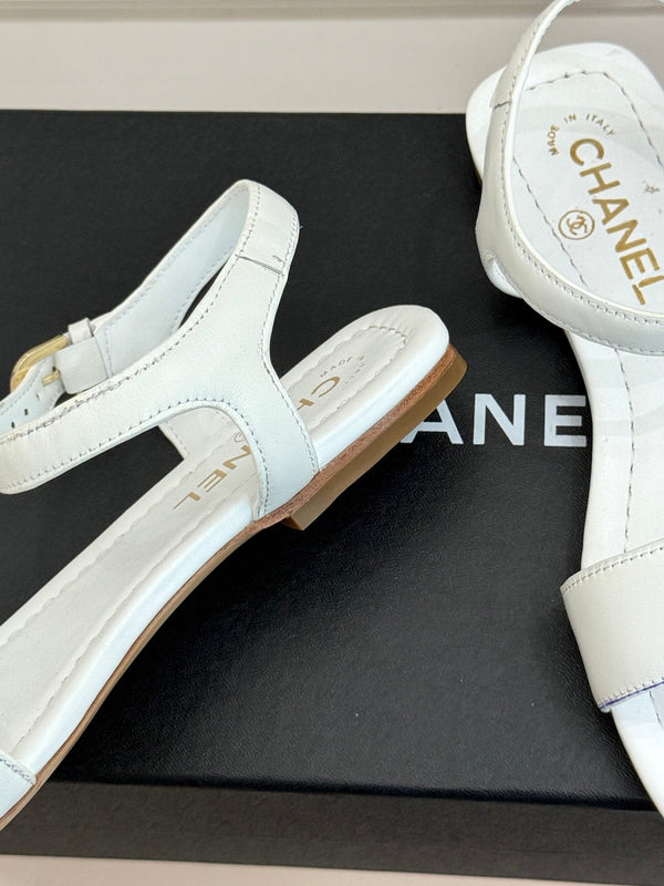 CC 26s Strap Flat Sandals White Lambskin 920334