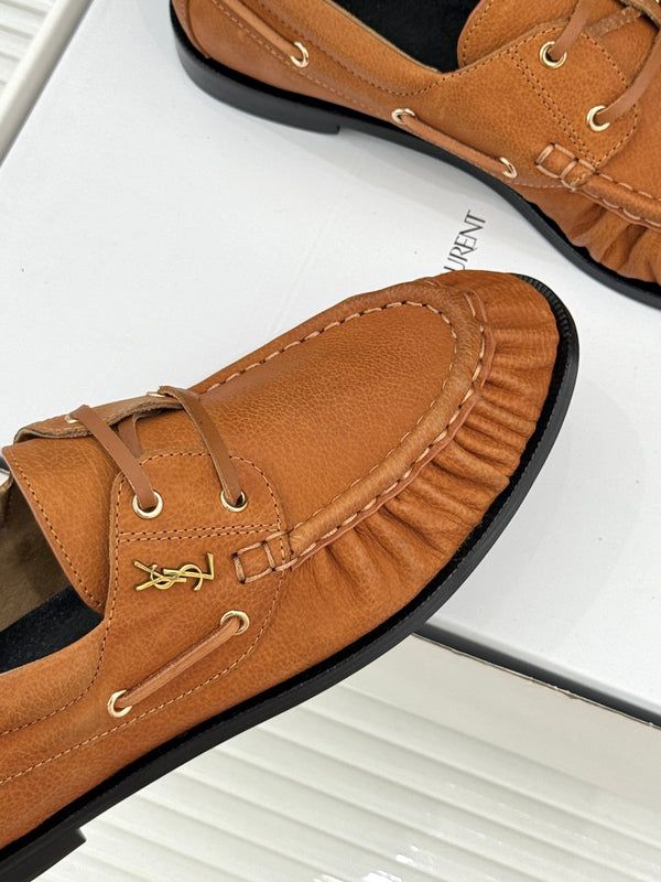YSL 26s Le Bateau Loafer Tan Brown Cowhide 992285