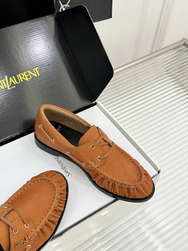 YSL 26s Le Bateau Loafer Tan Brown Cowhide 992285