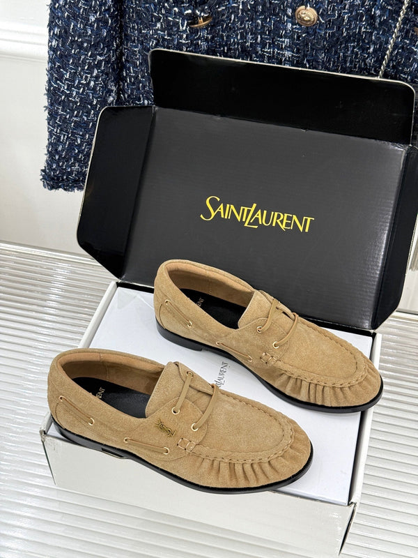YSL 26s Le Bateau Loafer Beige Suede 992288