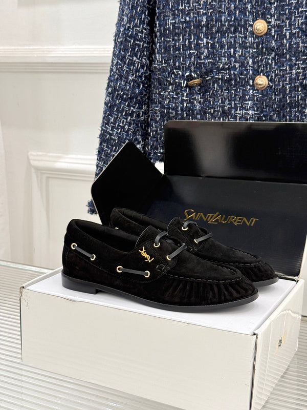 YSL 26s Le Bateau Loafer Black Suede 992290
