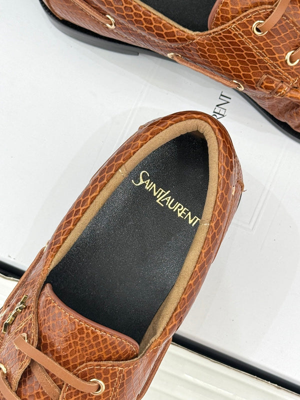 YSL 26s Le Bateau Loafer Brown Lizard-embossed Leather 992291