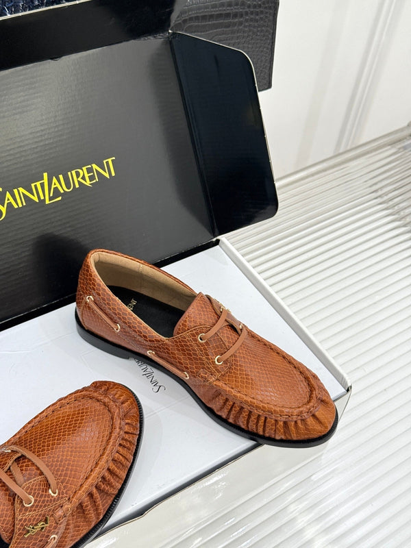 YSL 26s Le Bateau Loafer Brown Lizard-embossed Leather 992291