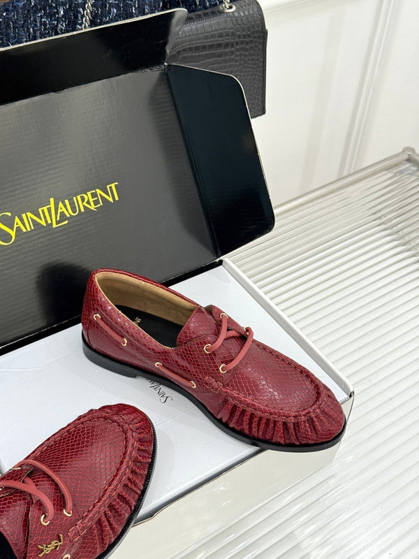 YSL 26s Le Bateau Loafer Burgundy Lizard-embossed Leather 992292