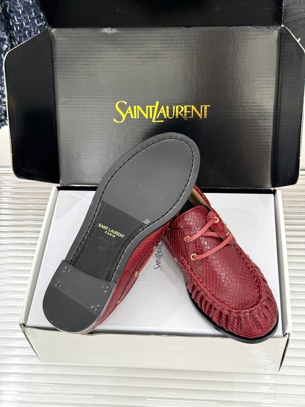 YSL 26s Le Bateau Loafer Burgundy Lizard-embossed Leather 992292