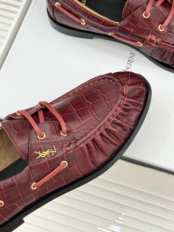 YSL 26s Le Bateau Loafer Burgundy Croc-embossed Leather 992299