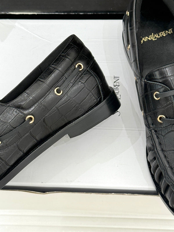 YSL 26s Le Bateau Loafer Black Croc-embossed Leather 992300