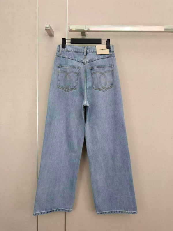 CC 26s Wide-Leg Pants Washed Blue Denim 407866