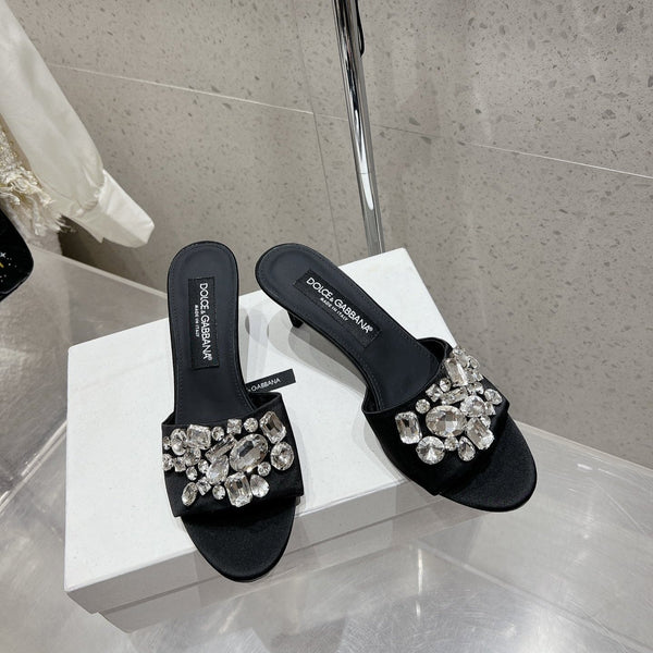 DC Crystal Mules 60mm Black Silk & Sheepskin 359516