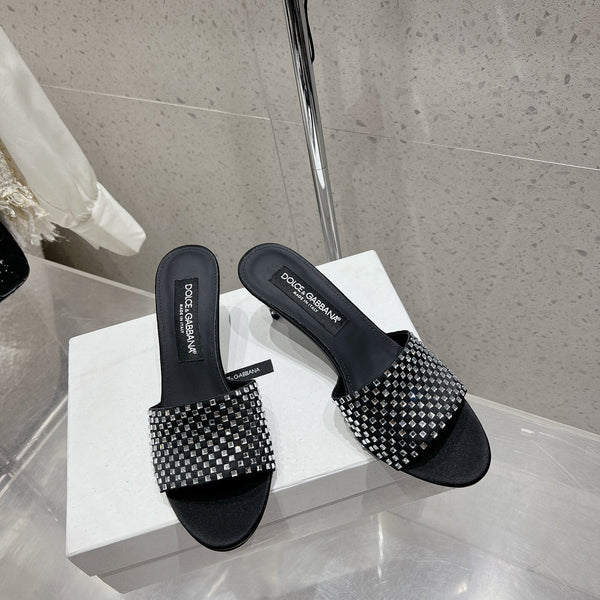 DC Rhinestone Mules 65mm Black Silk & Sheepskin 359514