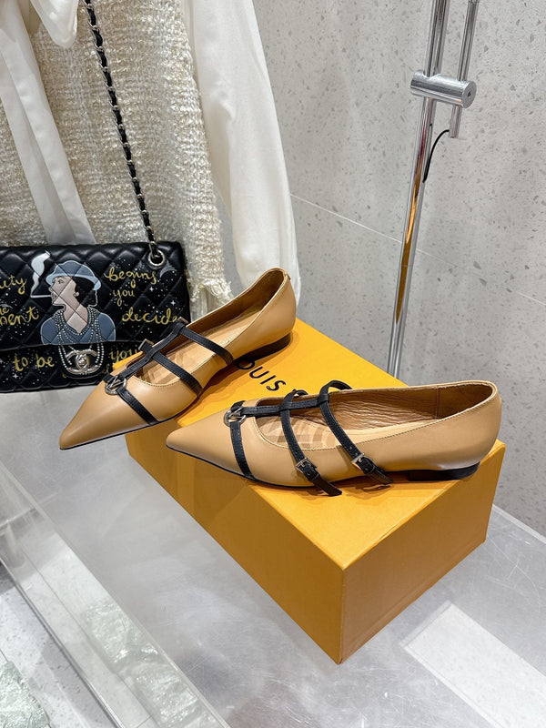 LV 6AM Flat Ballerina Beige Calfskin 610739