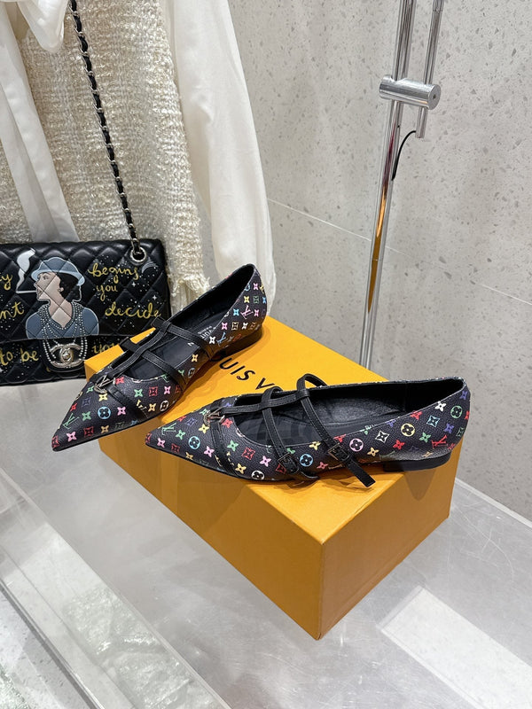LV 6AM Flat Ballerina Black Monogram Cowhide 610741