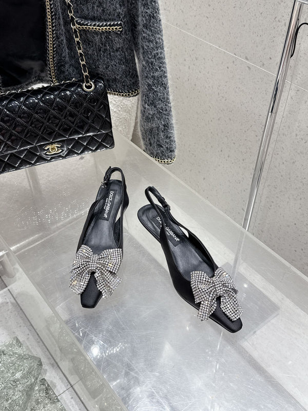 DC 25 Rhinestone Bow Slingback Pumps 40mm Black Silk & Sheepskin 359513