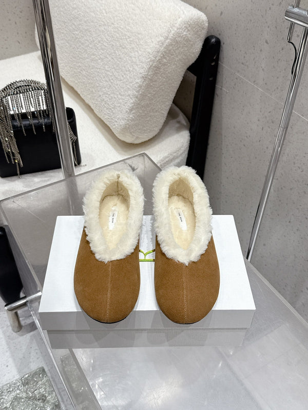 The Row 25ss Ballet Flat Brown Nubuck Leather Fur 554387