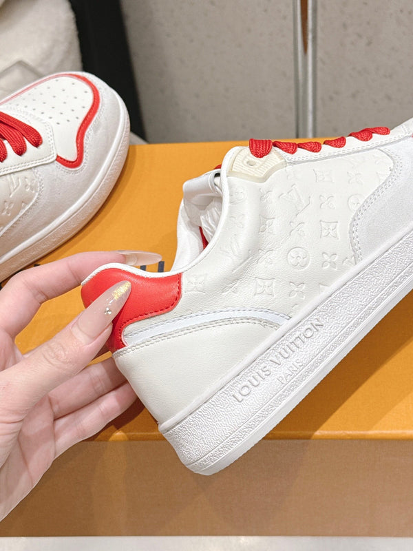 LV Trainer Sneaker White Mix Red Cowhide Suede 610805