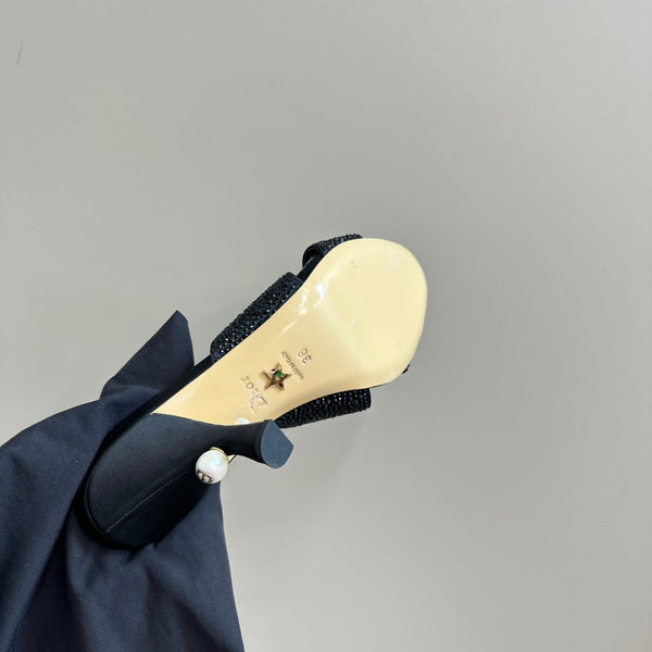 CD Tribales Heeled Slide 80mm Black Lambskin And Studded With Stones